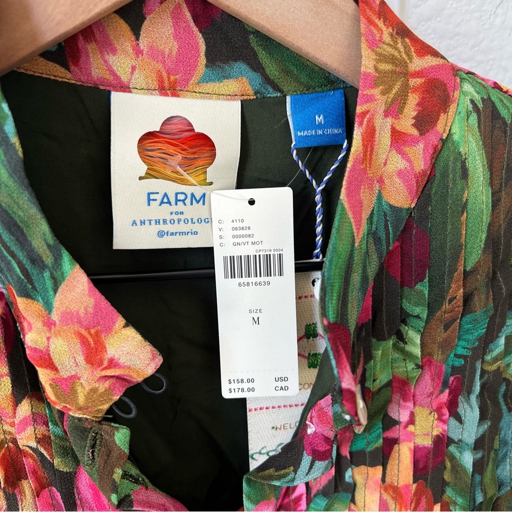 NWT FARM Rio + Anthropologie Pintucked Buttondown Blouse Top in Floral Print - Picture 7 of 9